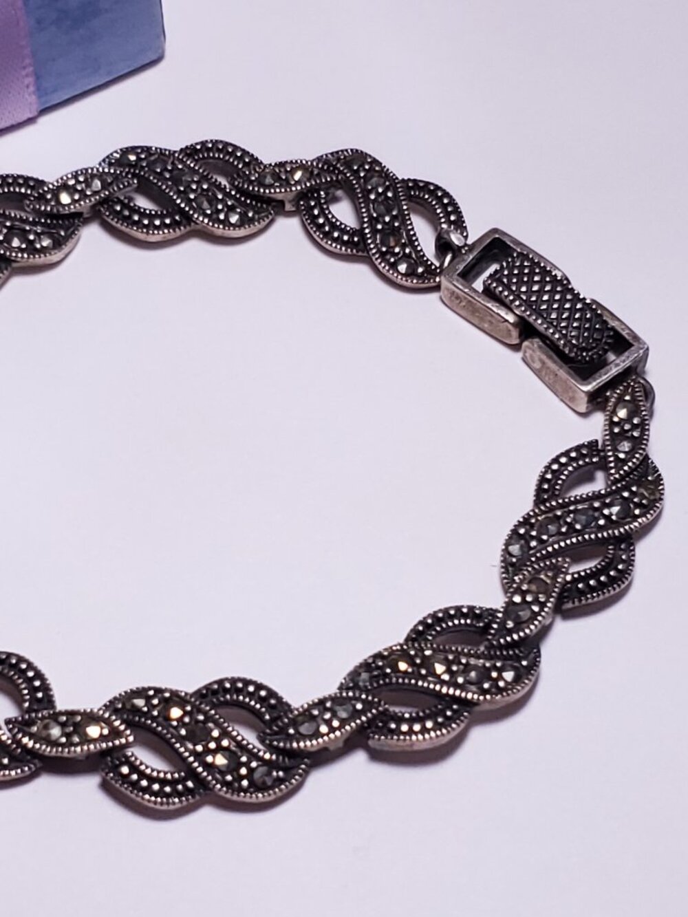 Estate 1ctw Round Marcasite Victorian Style 7" Sterling Silver 925 Bracelet24328